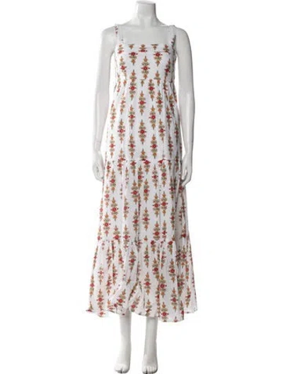Pre-owned Banjanan Floral Print Long Dress W/ Tags In White