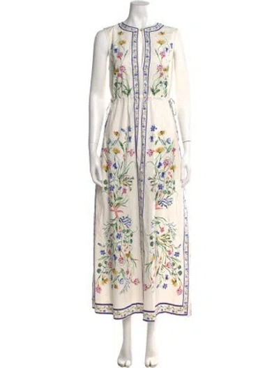 Pre-owned Banjanan Floral Print Long Dress W/ Tags In White