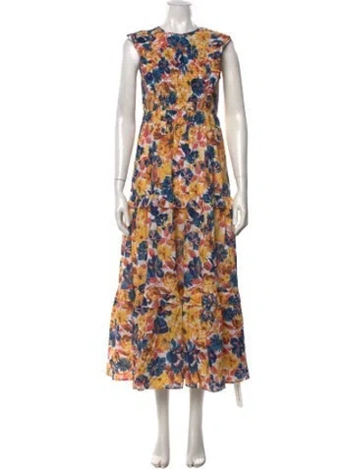 Pre-owned Banjanan Floral Print Long Dress W/ Tags In Yellow