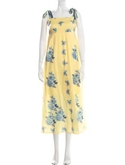 Pre-owned Banjanan Floral Print Long Dress W/ Tags In Yellow
