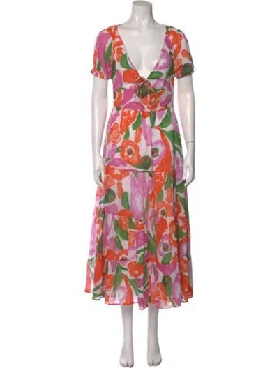 Pre-owned Banjanan Floral Print Long Dress In White