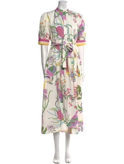 Pre-owned Banjanan Floral Print Long Dress In White