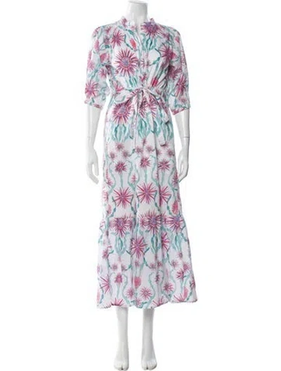 Pre-owned Banjanan Floral Print Long Dress In White