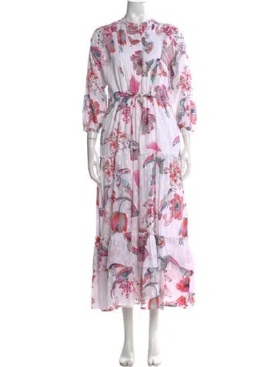 Pre-owned Banjanan Floral Print Long Dress In White