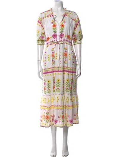 Pre-owned Banjanan Floral Print Long Dress In White