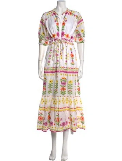 Pre-owned Banjanan Floral Print Long Dress In White