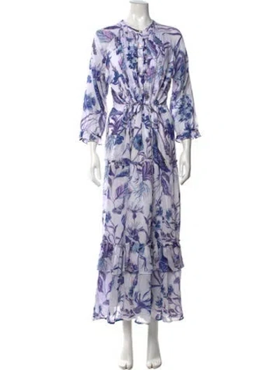 Pre-owned Banjanan Floral Print Long Dress In White