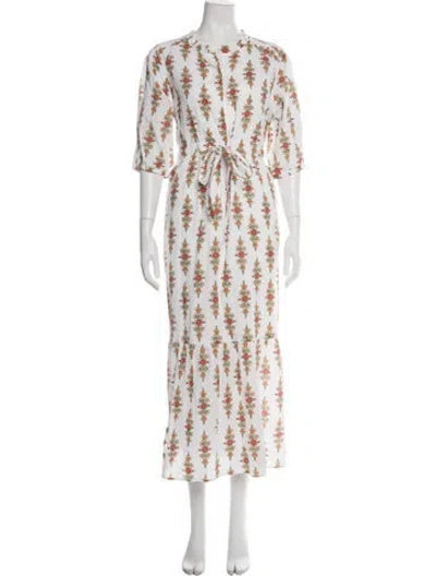 Pre-owned Banjanan Floral Print Long Dress In White