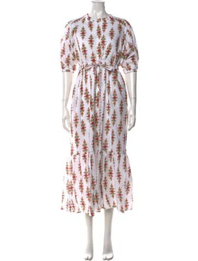 Pre-owned Banjanan Floral Print Long Dress In White