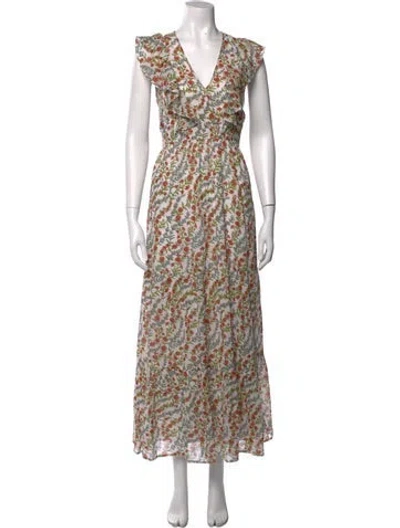 Pre-owned Banjanan Floral Print Long Dress In White