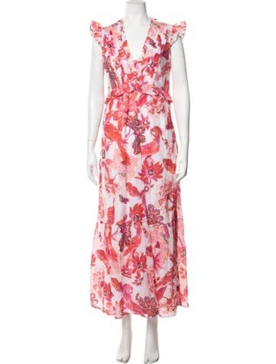 Pre-owned Banjanan Floral Print Long Dress In White