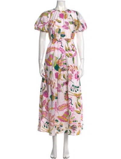 Pre-owned Banjanan Floral Print Long Dress In White