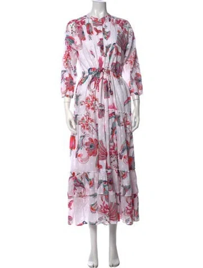 Pre-owned Banjanan Floral Print Long Dress In White