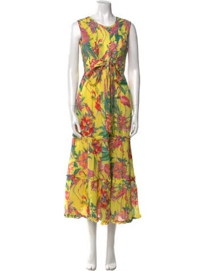 Pre-owned Banjanan Floral Print Long Dress In Yellow