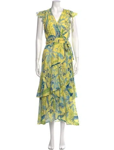Pre-owned Banjanan Floral Print Long Dress In Yellow