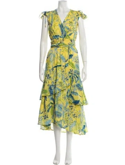 Pre-owned Banjanan Floral Print Long Dress In Yellow