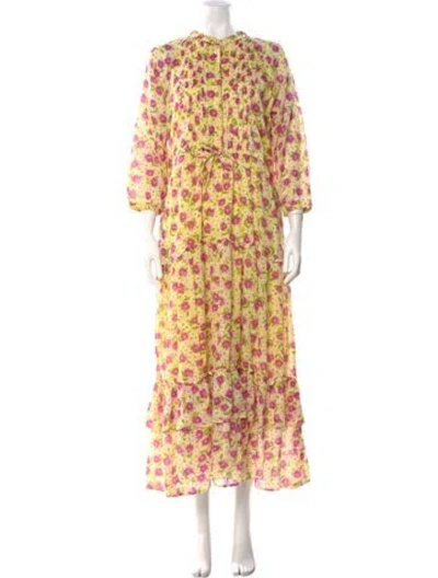 Pre-owned Banjanan Floral Print Long Dress In Yellow
