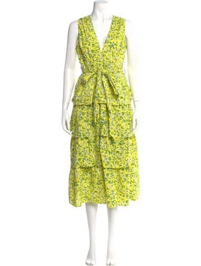Pre-owned Banjanan Floral Print Long Dress In Yellow