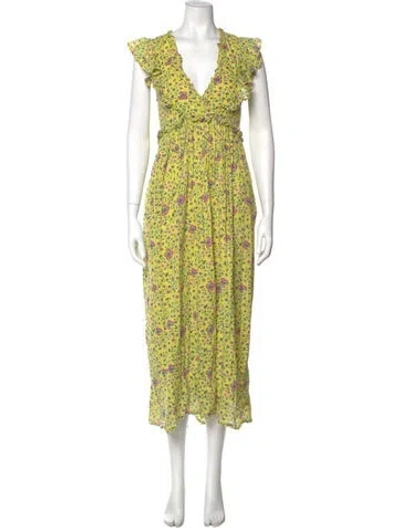 Pre-owned Banjanan Floral Print Long Dress In Yellow