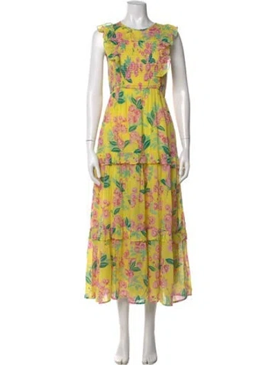 Pre-owned Banjanan Floral Print Long Dress In Yellow