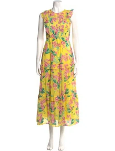 Pre-owned Banjanan Floral Print Long Dress In Yellow