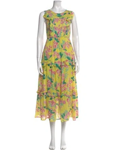 Pre-owned Banjanan Floral Print Long Dress In Yellow