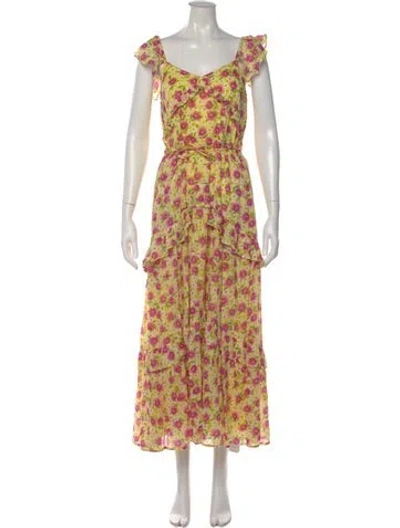 Pre-owned Banjanan Floral Print Long Dress In Yellow