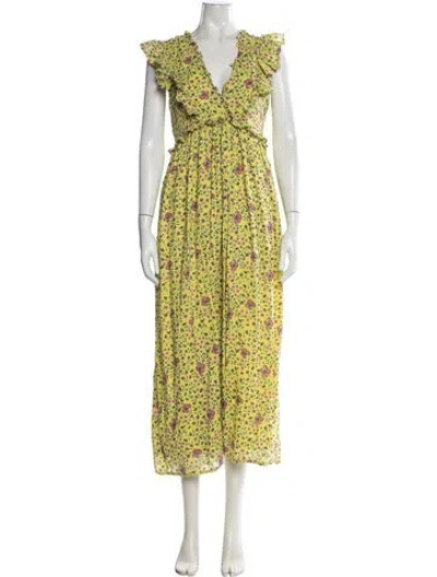 Pre-owned Banjanan Floral Print Long Dress In Yellow