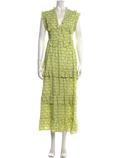 Pre-owned Banjanan Floral Print Long Dress In Yellow