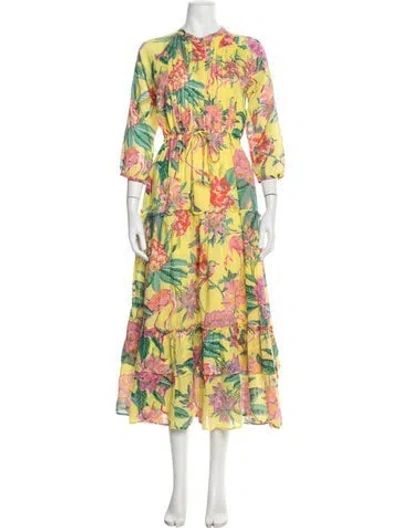 Pre-owned Banjanan Floral Print Long Dress In Yellow
