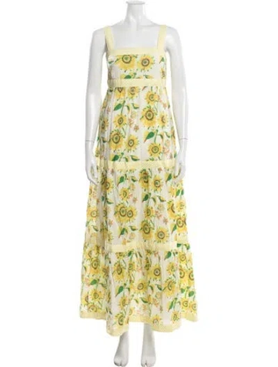 Pre-owned Banjanan Floral Print Long Dress In Yellow