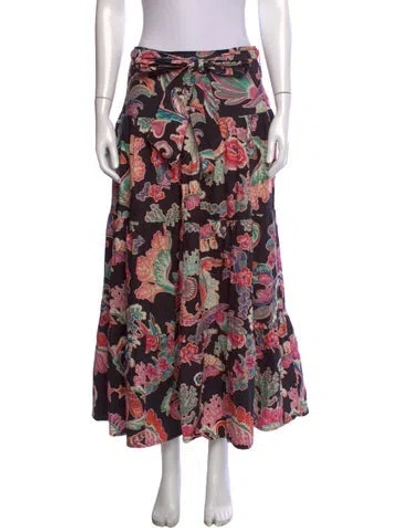 Pre-owned Banjanan Floral Print Long Skirt In Black