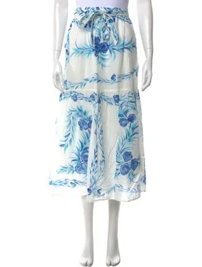 Pre-owned Banjanan Floral Print Long Skirt In Blue