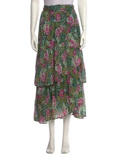 Pre-owned Banjanan Floral Print Long Skirt In Green