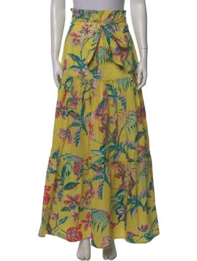 Pre-owned Banjanan Floral Print Long Skirt In Yellow