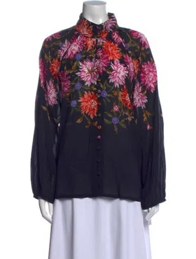 Pre-owned Banjanan Floral Print Long Sleeve Blouse In Black