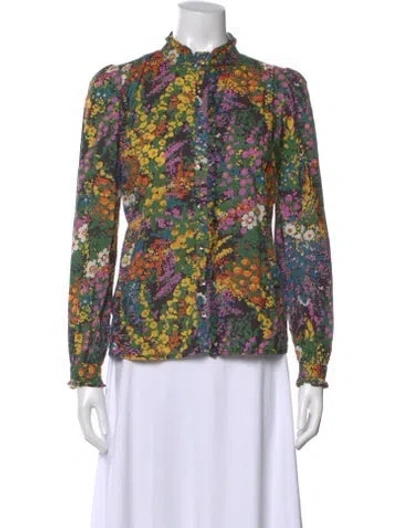 Pre-owned Banjanan Floral Print Long Sleeve Blouse In Green