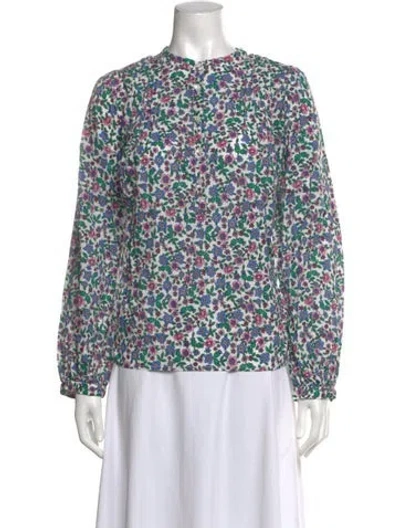 Pre-owned Banjanan Floral Print Long Sleeve Blouse In Green