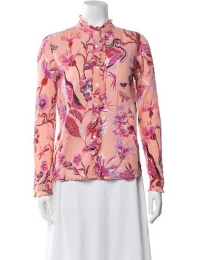 Pre-owned Banjanan Floral Print Long Sleeve Blouse In Orange/pink