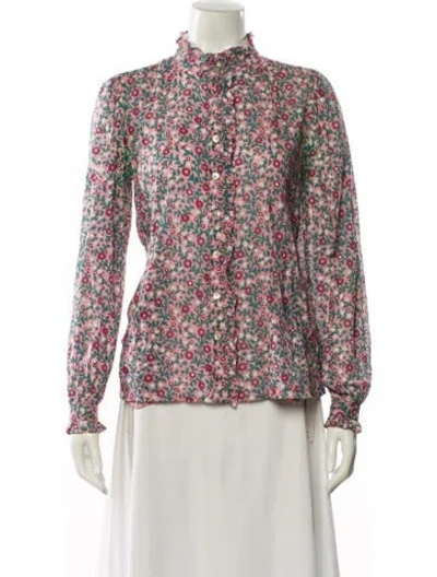 Pre-owned Banjanan Floral Print Long Sleeve Blouse In Pink