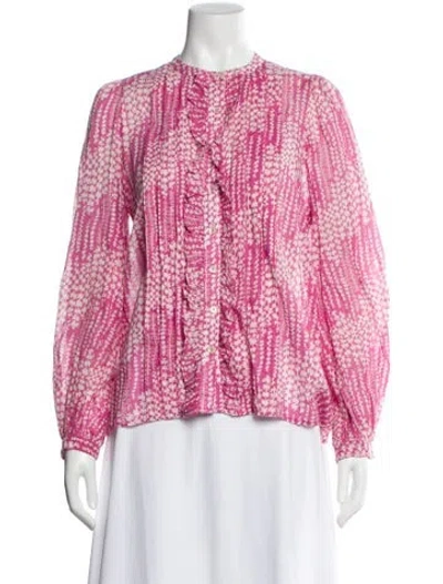 Pre-owned Banjanan Floral Print Long Sleeve Blouse In Pink