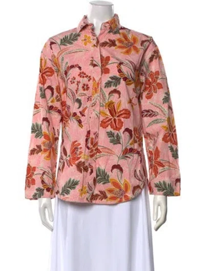 Pre-owned Banjanan Floral Print Long Sleeve Blouse In Pink