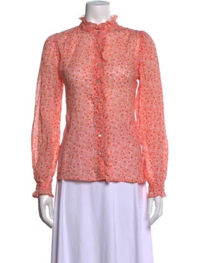 Pre-owned Banjanan Floral Print Long Sleeve Blouse In Red