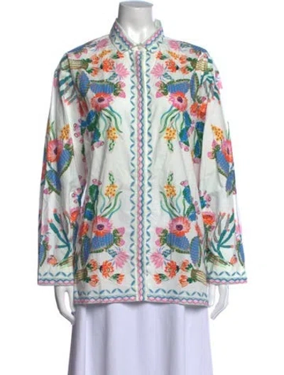 Pre-owned Banjanan Floral Print Long Sleeve Blouse W/ Tags In White