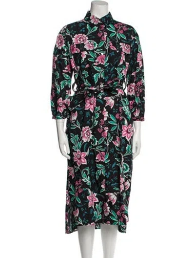 Pre-owned Banjanan Floral Print Midi Length Dress In Black