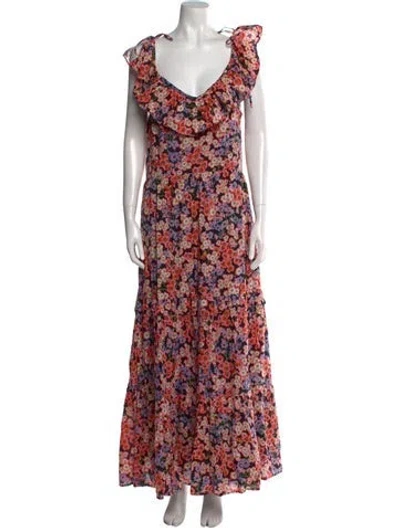 Pre-owned Banjanan Floral Print Midi Length Dress In Black