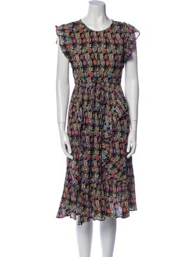 Pre-owned Banjanan Floral Print Midi Length Dress In Black