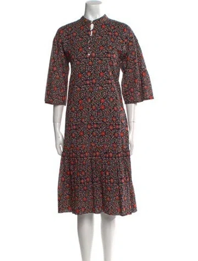 Pre-owned Banjanan Floral Print Midi Length Dress In Black