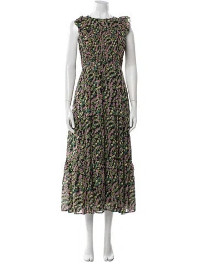 Pre-owned Banjanan Floral Print Midi Length Dress In Black