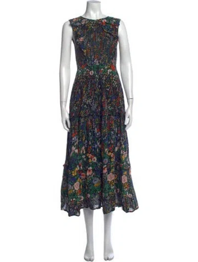 Pre-owned Banjanan Floral Print Midi Length Dress In Black